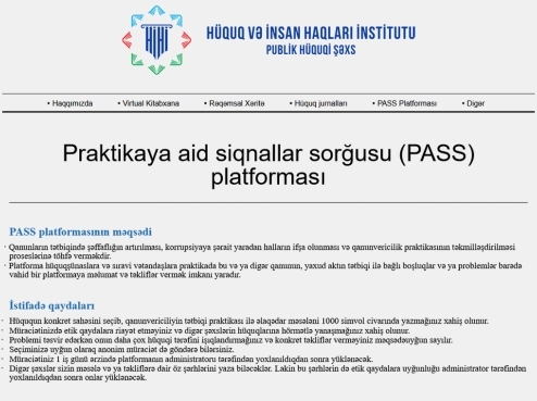 Qanunvericiliyin tətbiqinə dair təklifləri toplamaq üçün onlayn platforma (PASS) yaradılıb